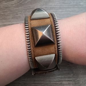Chunky Stud & Zipper Bracelet Tan & Silver